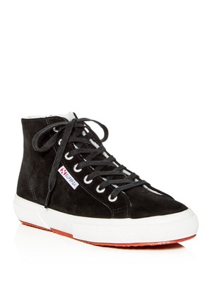

SUPERGA Женские черные кожаные спортивные кроссовки с круглым носком на шнуровке, Черный, S00FUV0