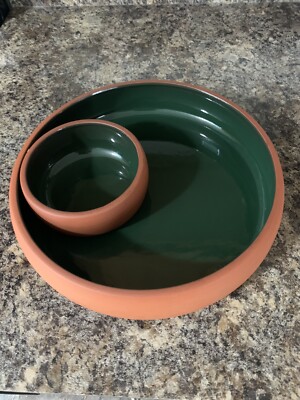 Vintage Terra Cotta Bortner & Bortner Chip and Dip Serving Dish Glazed Inside