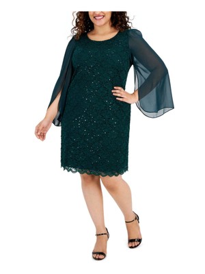 CONNECTED APPAREL Womens Green Lined Pull On Slit Scallop Dress Plus 24W
