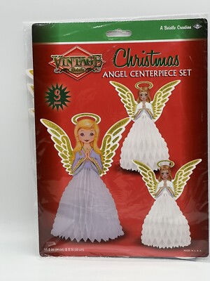 Vintage Beistle Christmas Angel Centerpiece 3 Pieces Fully Round Reproduction