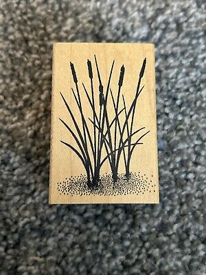 Stampscapes, cattails, B164, rubber, wood, mounted stamp