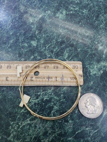 Pre-owned Handmade Diamond Cut Real 14k Yellow Gold Big Large Hoop Earrings 2.35 Inch Long