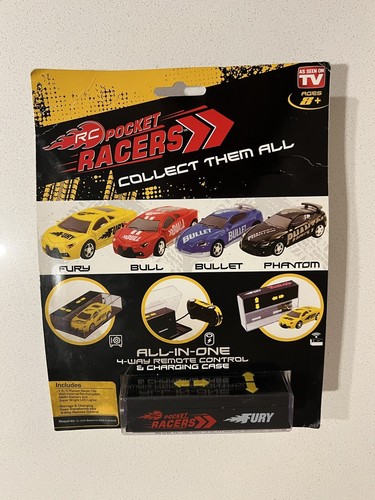 NEW RC Pocket Racers Yellow Fury Micro Car 4-Way Remote Control w/ Storage Case