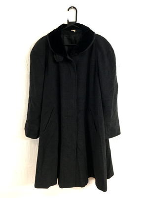 True Vintage 80s Retro Grey Wool Mid Length Oversized Swing Coat Size 18