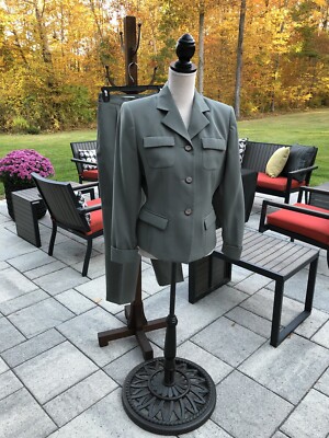 Valerie Stevens Micro Touch Olive 2 piece Women s Career Pant Suit Size 6 Petite
