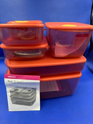 TUPPERWARE NEW VINTAGE *ROCK n SERVE* Microwave Cookware Set 6 Dishes 6 lids NIB