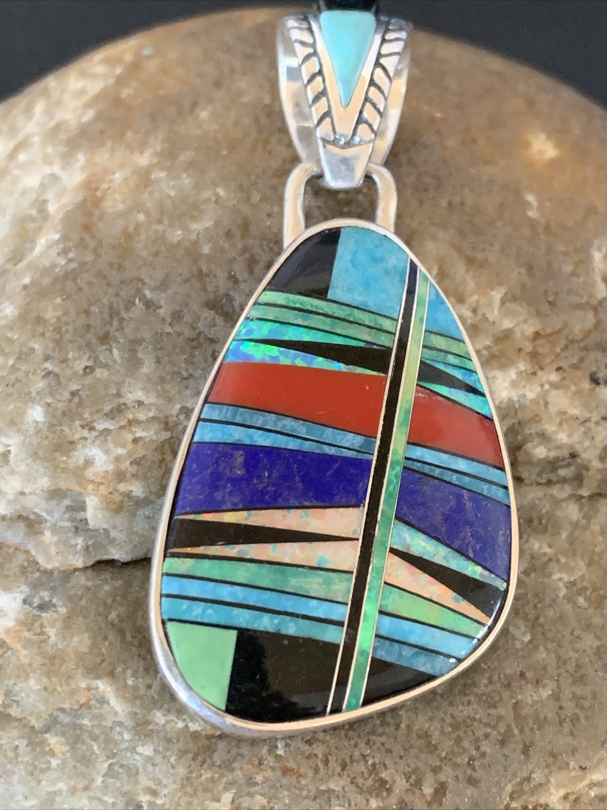 Womens Blue Turquoise Coral & Opal Navajo Sterling Silver