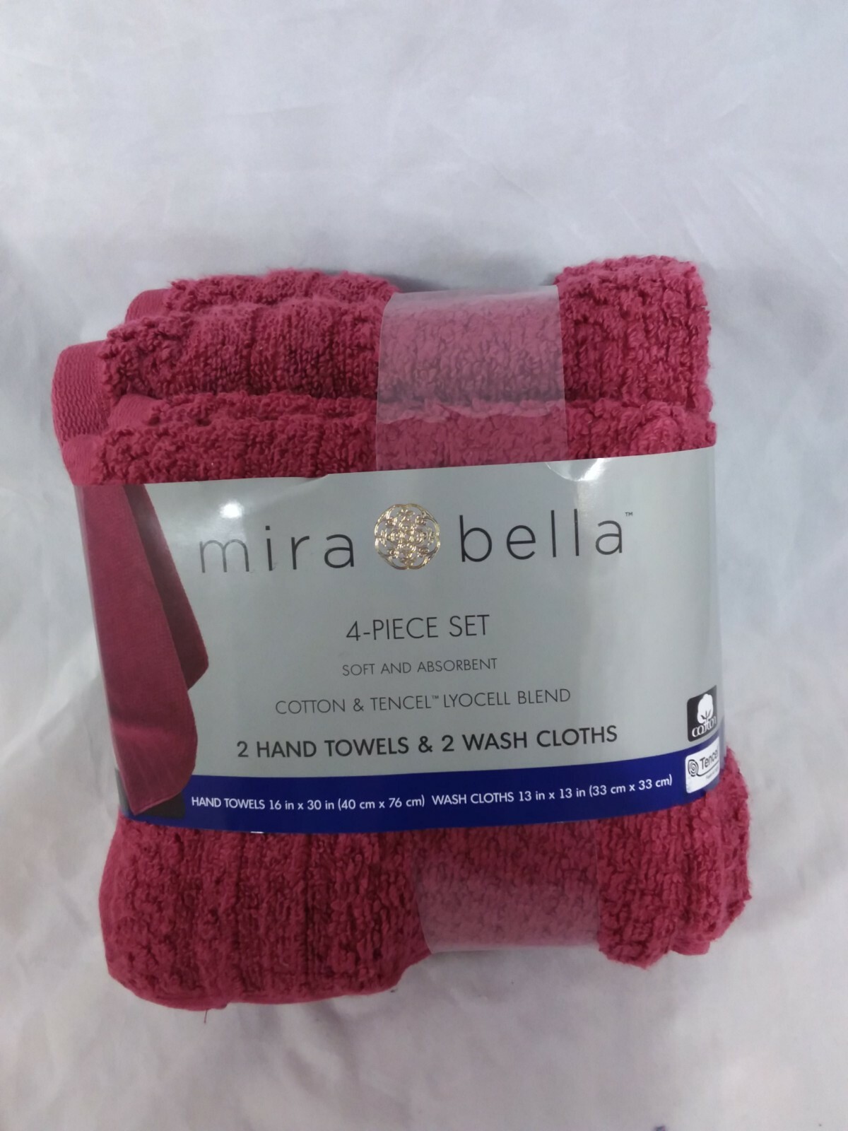 Mira Bella 3 piece Hand Towel & Wash Cloth Set Berry  *Unpackaged** Missing 1