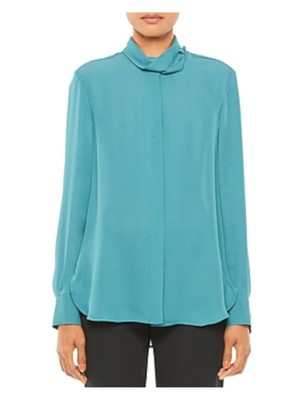 Женская туника Emporio Armani с драпировкой из бирюзового цвета с имитацией шеи и длинным рукавом Top 40