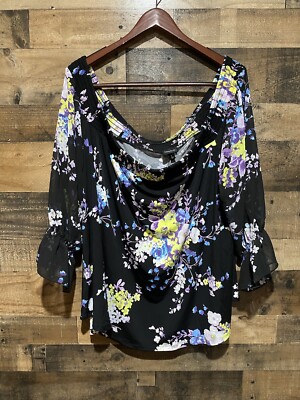 Torrid 4 NWT 4X Black Off the Shoulder LS Ruffle Sleeve Smocked Swing Flowers