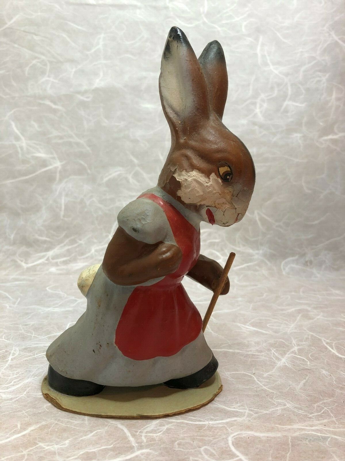 Vintage Antique Painted Chalkware? Easter Bunny Rabbit Figurine Red Apron