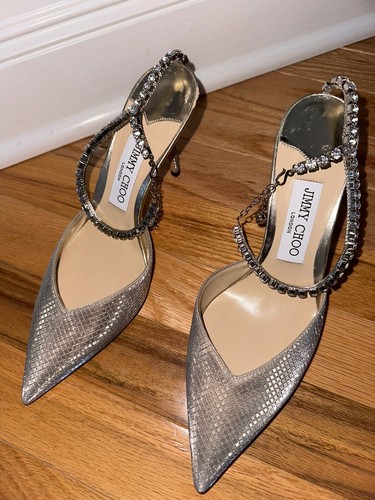 JIMMY CHOO ワイドベルト オープントゥ ヒール 38.5 ラブ 85 | ブライダル ホワイトメッシュ・パンプス | ジミー チュウ