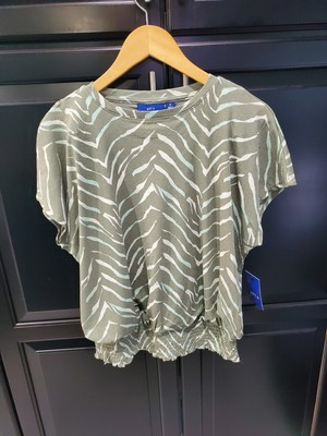Apt. 9 Women's Green Animal Print Top Elastic Waist Short Sleeve Size M NWT 