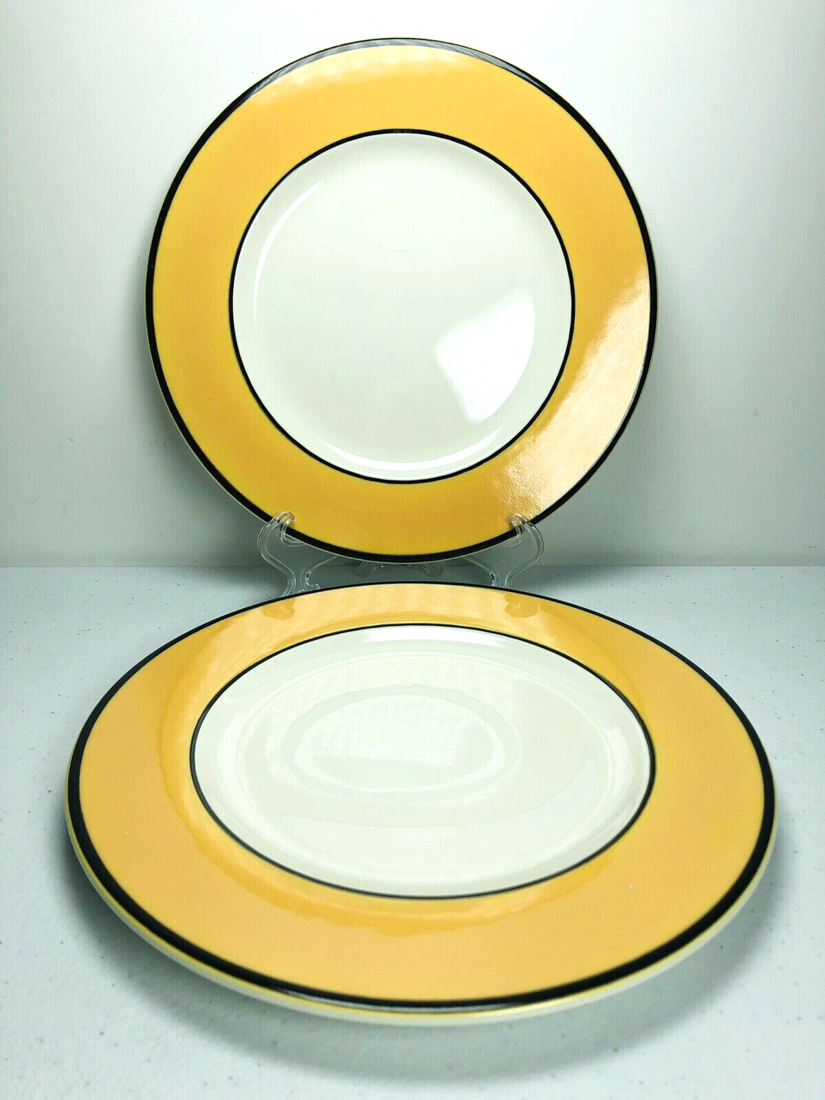 Pagnossin Yellow Black Salad Plates SET 2 Treviso BLACK Rim Flat PGN11  8 1/4”