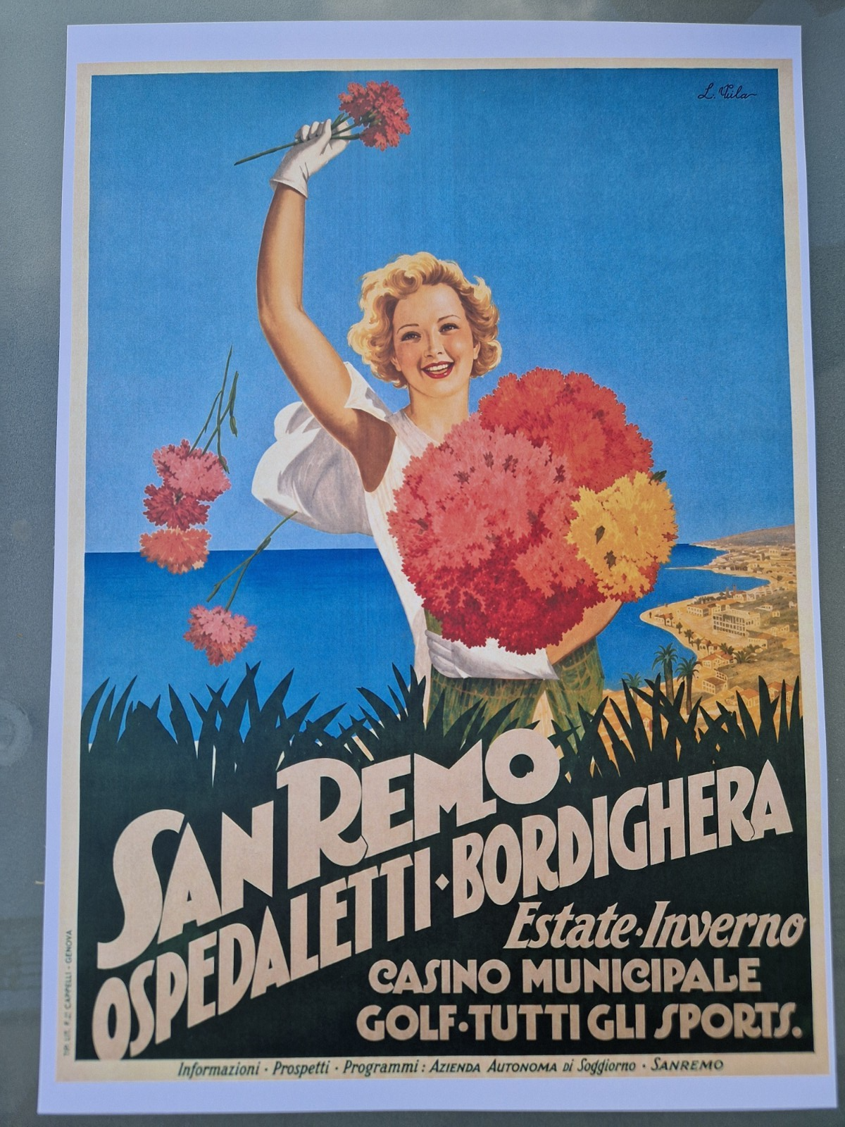 SAN REMO OSPEDALETTI BORDIGHERA - cm. 31x42 - POSTER formato A3