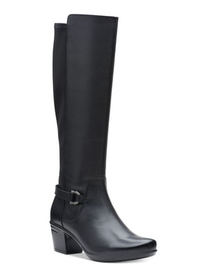 

CLARKS Женские черные кожаные сапоги Emslie March на блочном каблуке с застежкой-молнией, Черный, 26136682