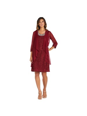 R&M RICHARDS Womens Maroon Lined Open Front Jacket Dress 12
