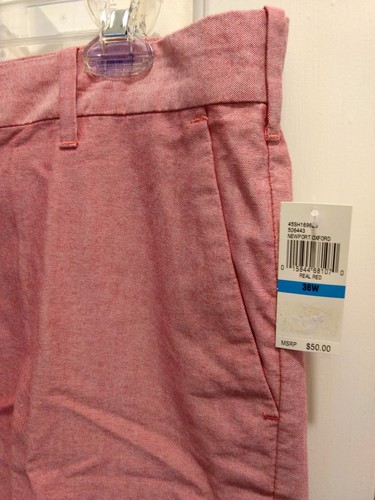 NWT Izod Men's Pink Real Red Newport Oxford Shorts Sz 36 10.5