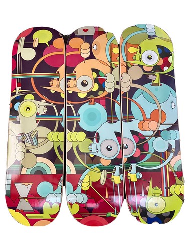 3 Dalek Signed Space Monkey Triptych Skateboard Limited Graffiti Art Deck Rare