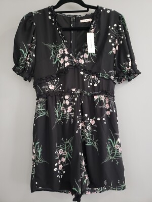 NEW SIZE LARGE Mi Ami Francesca's Floral Romper Jumpsuit black boho