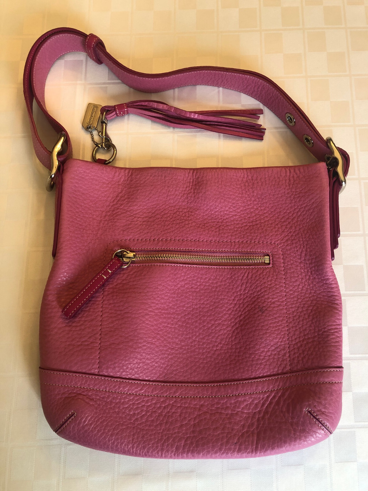 美品✨Coach Accessory Pouch Leather Pink Rare COACH Signature Canvas Accessory Pouch 6094 Pink Logo