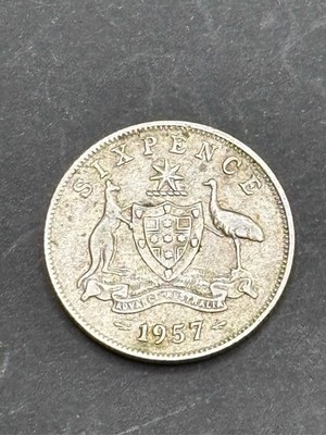 1957 Australia Sixpence 6d Coin Elizabeth II Silver Predecimal Coat of Arms