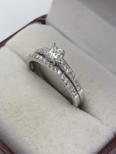 18K White Gold Princess Cut Diamond Engagement Wedding Ring Bridal Set Size 7