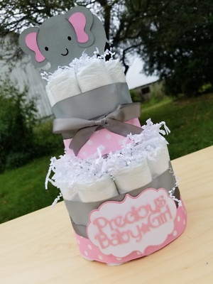 baby girl elephant diaper cake