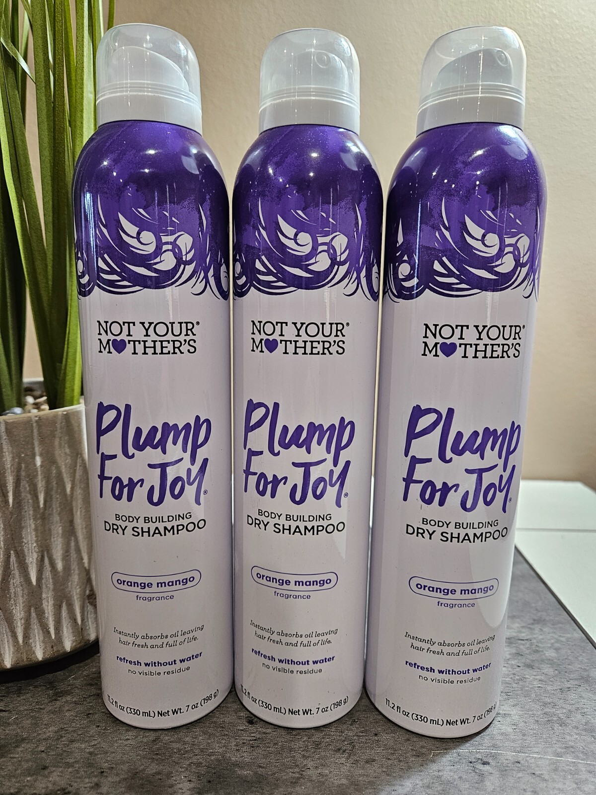 SET OF 3 Not Your Mother's Plump for Joy Refreshing Dry Shampoo Spray 7 Oz Each