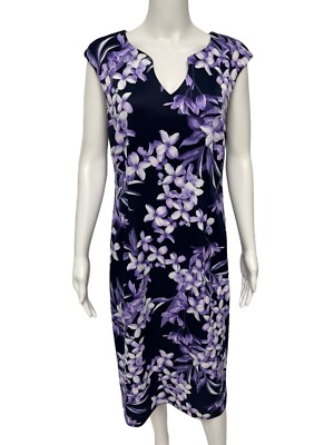 Connected Apparel Women's Sleeveless Purple Floral V-Neck Bodycon Dress Size 10