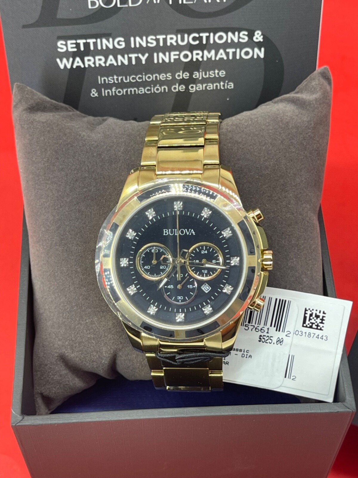 Pre-owned Bulova Diamond Mens Gold Plated Stainless Steel Chronograph Quartz Watch 97d121