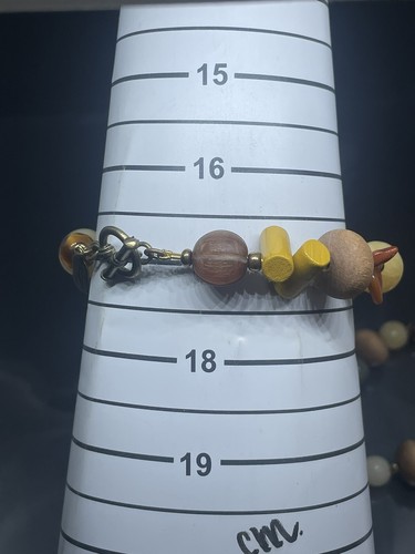 VTG Grandmothers Buttons Bronze Tone Acrylic Stone Wood Necklace Bracelet Set