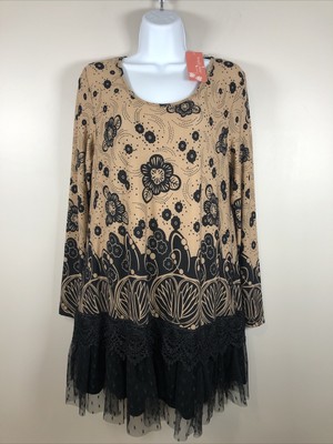 Simply Aster by Firmiana Black and Beige A Line Dress Size S With Lace Trim