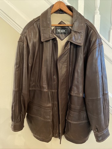 Vintage Mens Marc New York Brown Leather Jacket 1990s 80s