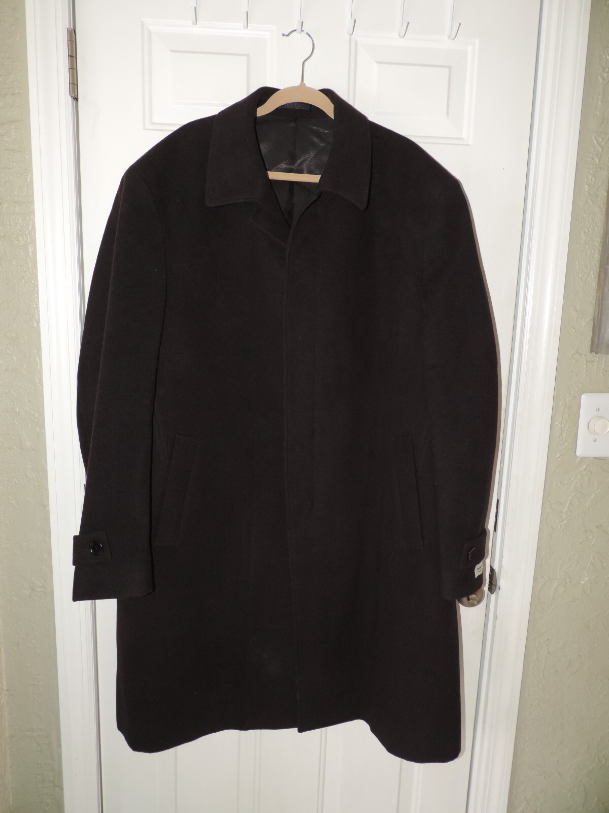Mens Lorenzo Bruno Italian Design black trench suit over coat sz 54L 54 Long