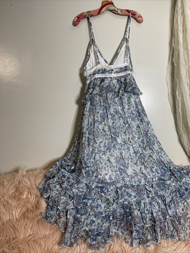 Pre-owned Free People Rococo Sand Emi Braw Strappy Long Metallic Peplum Dress L $532 In Blue
