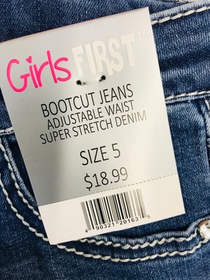 New Girls First BootCut Adjustable Waist Super Stretch Girls Jeans Size 5