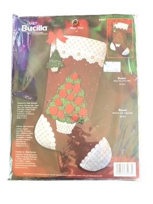 Bucilla Felt Christmas Stocking Craft Kit Rose Tree #84937 VTG 18'' USA Plaid New