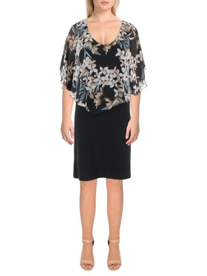 CONNECTED APPAREL Womens Black Flutter Sleeve Midi Wear To Work Sheath Dress 6