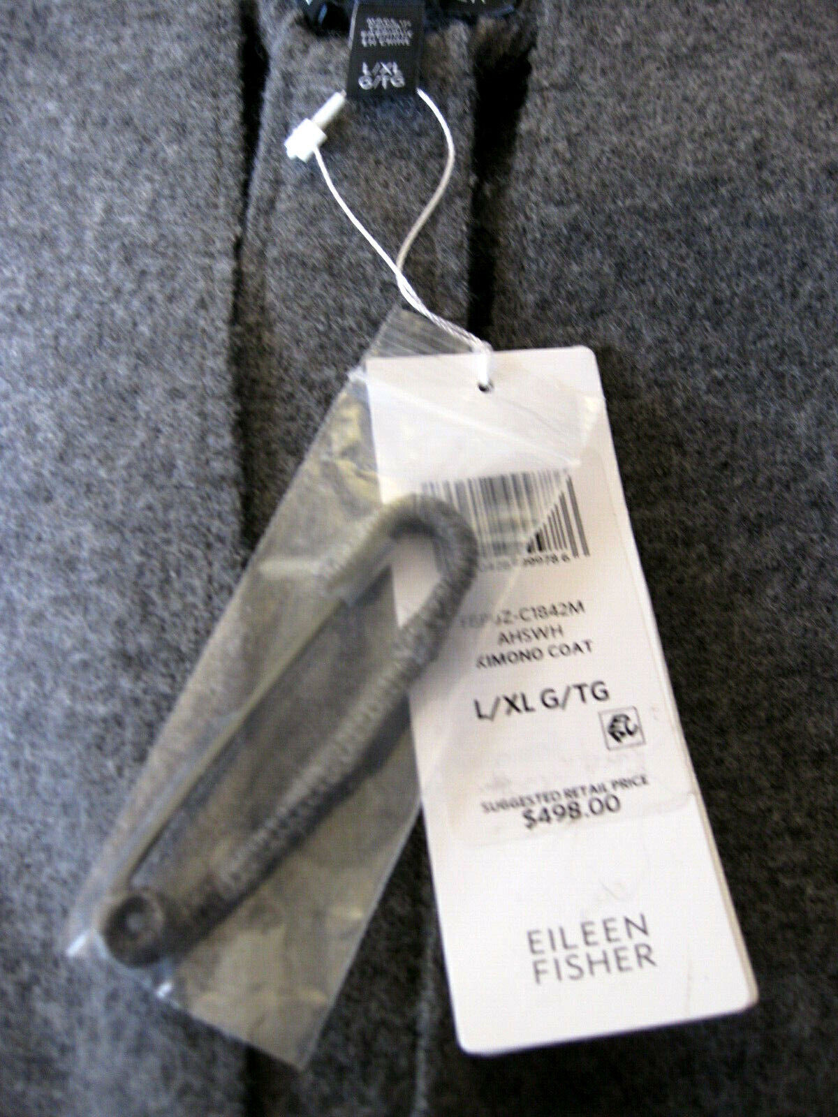 Pre-owned Eileen Fisher $498  Boiled Wool Mohair Ash/soft White Kimono Coat L / Xl