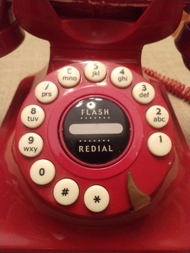 Retro Red Grand Classic Phone Push Button Rotary Style Large as is