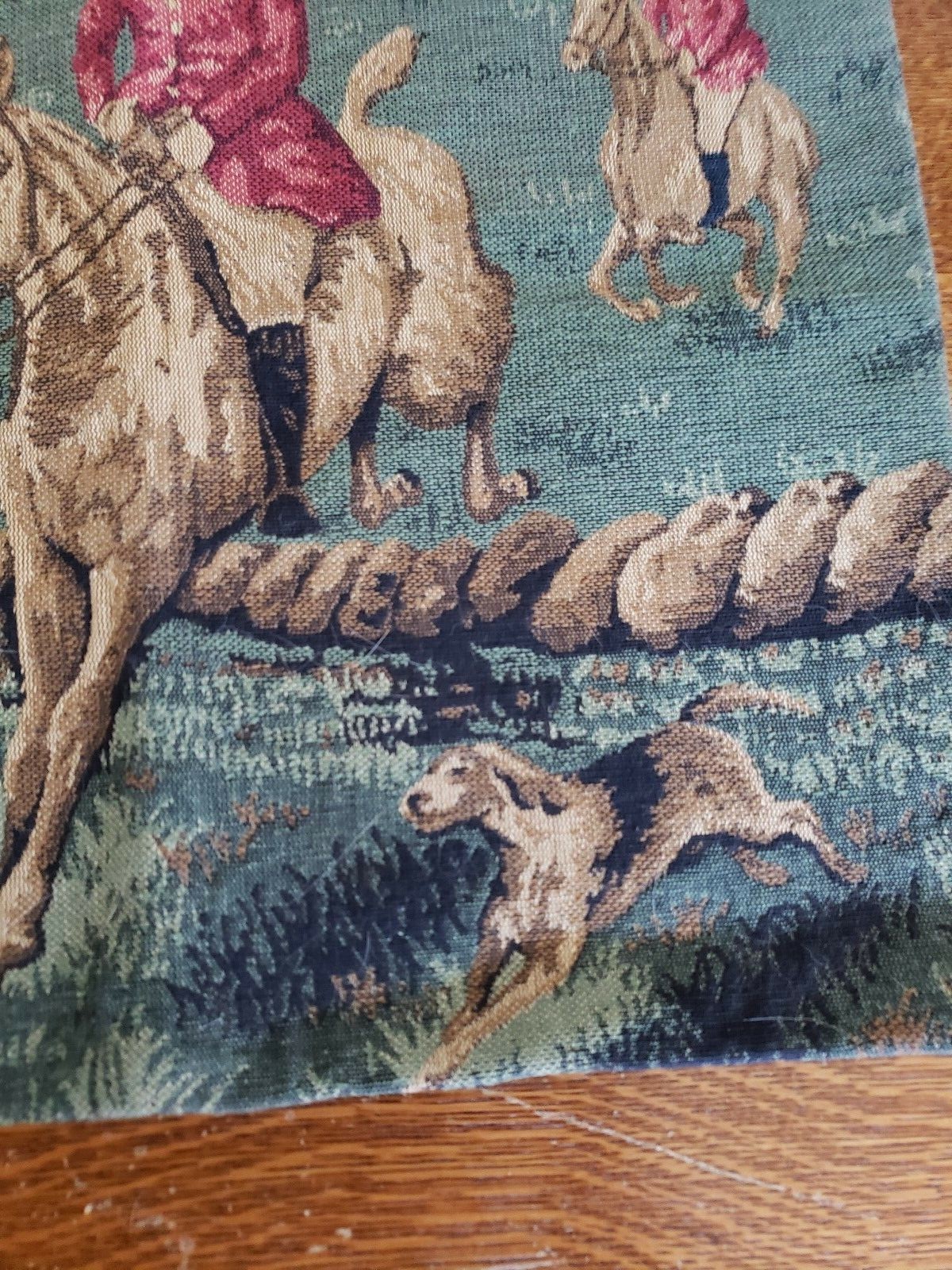 Vintage Victorian Equestrian Horse Hunting Hound Dog Fox Hunt Tapestry Wall Hang