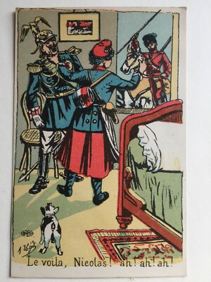 carte-postale satirique 14-18 WW1 : Le voilà, Nicolas ! ah! ah! ah!