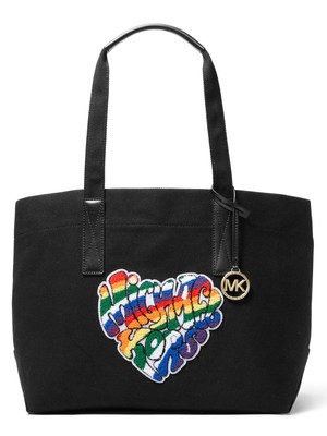 MICHAEL KORS Women's Black The Michael Charm Double Flat Tote Handbag Purse