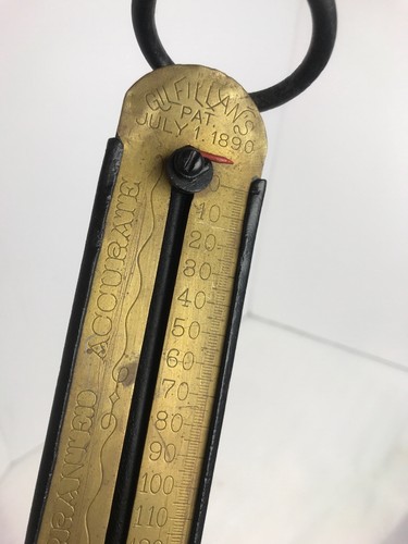 Gilfillyan’s 1890 Brass & Cast Iron Vertical Hanging spring Scale