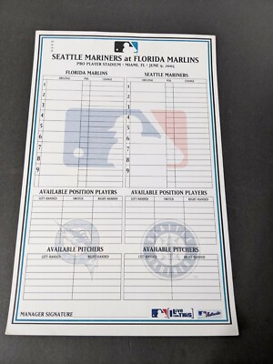 Unused Marlins Vs Mariners Dugout Lineup Card Pro Player Stadium June 8, 2005