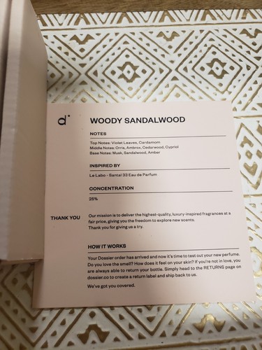 WOODY SANDALWOOD Dossier fragrance for Santal 33 unisex EDP Unisex /  Woman Men