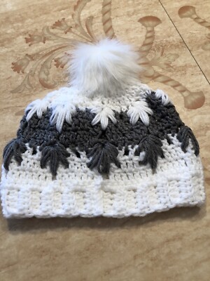 Crochet Hat/Beanie White And Sparkly Gray Handmade.