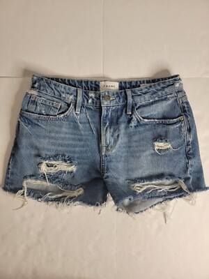Frame Denim Shorts Womens Size 26 Le Grand Garcon Distressed High Rise Cut Off