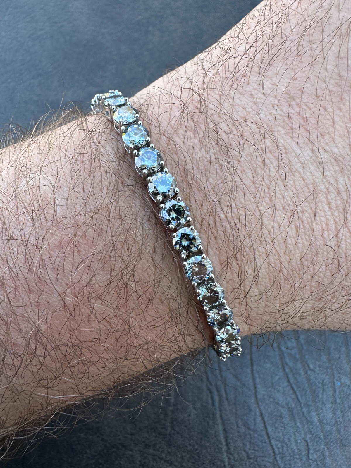 Pre-owned Silver Real Iced Blue Gray Moissanite 5mm Tennis Bracelet 925  Pass Diamond Test